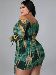 Minikleider mit One-Shoulder-Träger und Tie-Dye-Kordelzug