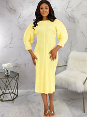 Long Sleeves Solid Midi Dresses
