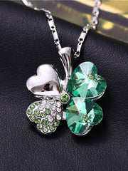 Heart Crystal Pendant Four Leaf Clovers Necklaces
