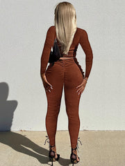 Zweiteilige, gerippte, figurbetonte Outfits mit Kordelzug