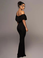 Schulterfreie Maxikleider mit Rüschen