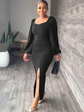 Chiffon Langarm Bodycon Split Maxikleider