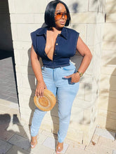 Denim Sleeveless Button Down Crop Tops