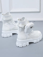 Botas de plataforma de combate con tacones de bloque gruesos