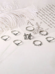 Eight Piece Rhinestone Rings Sets