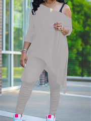Plus Size Two Piece One Shoulder Tops+ Pants