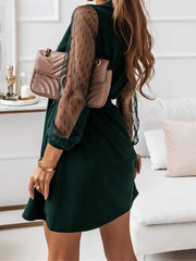 V-Ausschnitt, Langarm, Mesh, gerüscht, zum Binden, Minikleider