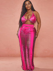 Two Piece Tassel Tops & HolLow Out Maxi Skrits