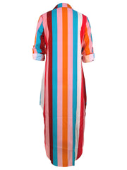 Long Sleeve Striped Button Down Long Shirt