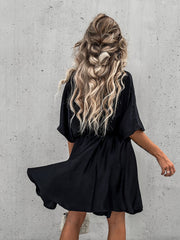 Short Sleeve V Neck Swing Mini Dresses