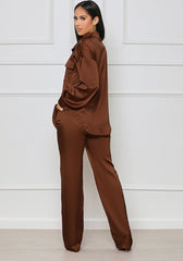 Two Piece Satin Shirt & Long Pants