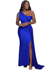 Vestidos largos fruncidos con abertura y un solo hombro sin mangas