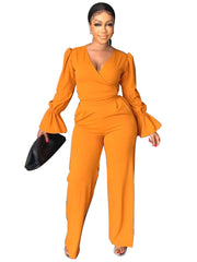 Tow Piece V Neck Flare Sleeve & Long Pant