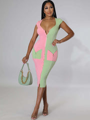 Ärmellose, figurbetonte Midikleider in Farbblock-Optik