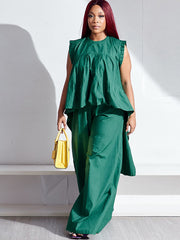 Ruffle Sleeve Shirt and Wide-Leg Pants Set