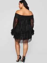 Mesh Off Shoulder Long Sleeve Mini Dresses