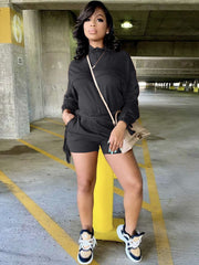 High Collar Long Sleeve Fringe Crop Top & High Waist Shorts