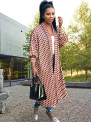 Long Sleeve Printed Color Block Cardigan