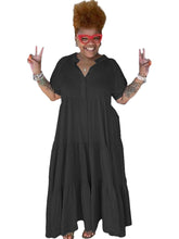 Short Sleeves Button Ruffle Maxi Dresses