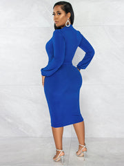 Long Sleeves Split Bodycon Midi Dresses