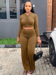 Two Piece Ruched Crop Top & Long Pants