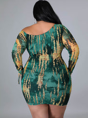 Minikleider mit One-Shoulder-Träger und Tie-Dye-Kordelzug