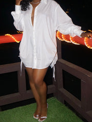 Vestidos camiseros de manga larga con botones y cordón