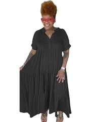 Short Sleeves Button Ruffle Maxi Dresses