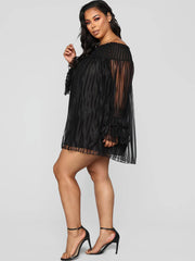 Mesh Off Shoulder Long Sleeve Mini Dresses