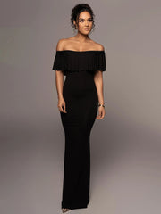 Schulterfreie Maxikleider mit Rüschen