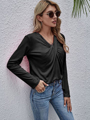 Long Sleeve V Neck Knot Twist Front Top