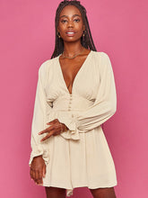 Langärmlige, einfarbige Minikleider mit V-Ausschnitt