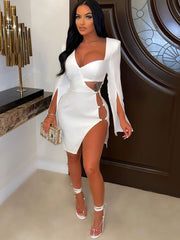 Vestidos midi de talla grande con aberturas irregulares y mangas largas