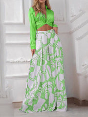 Two Piece Shirt Tops & Wide Leg Pants