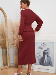 Two Piece Peplum Tops & Midi Skirts