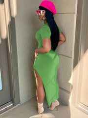 Knit Short Sleeves Side Split Midi Dresses