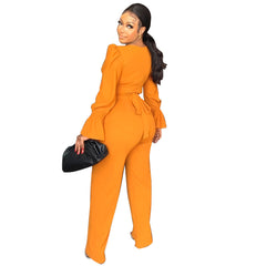 Tow Piece V Neck Flare Sleeve & Long Pant