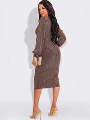 Midikleider mit Laternenärmeln und V-Ausschnitt