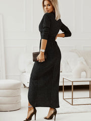 Long Sleeves Ruched Asymmetrical Maxi Dresses