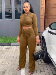 Two Piece Ruched Crop Top & Long Pants