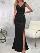 Sleeveless Ruched Split Maxi Dresses