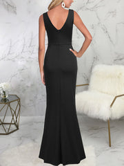 Sleeveless Ruched Split Maxi Dresses