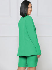 Solid Color Open Front Blazer Shorts Set