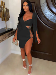 Vestidos midi de talla grande con aberturas irregulares y mangas largas