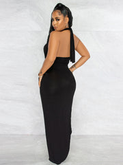 Halter Backless Irregular Slit Maxi Dresses