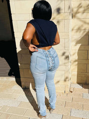 Tops cortos de mezclilla sin mangas con botones