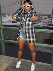 Long Sleeve Plaid Print Button Patchwork Shirts