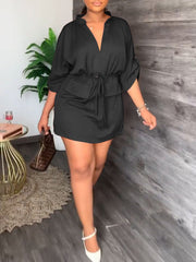 Long Sleeves Ruched Drawstring Mini Dresses