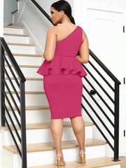Vestidos midi con volantes, sin mangas y un solo hombro
