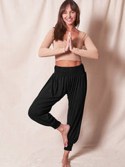 Elastic Waist Solid Color Loose Long Pants
